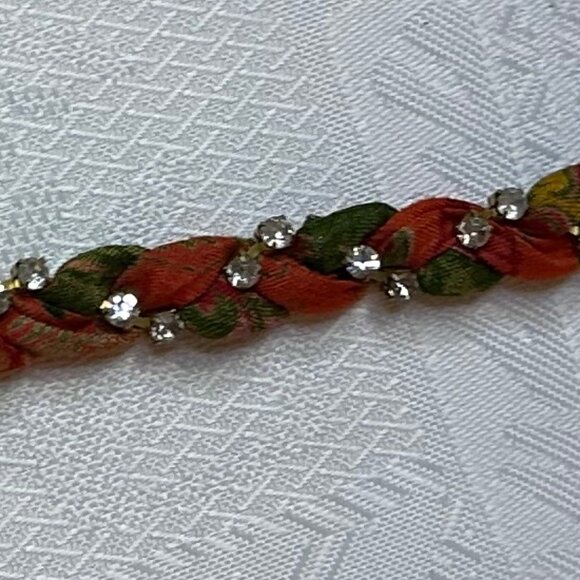 Green Sewn Recycled Vintage Sari Fabric Bracelet in Red, Gold & Green - Picture 7 of 7